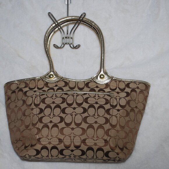 🌸COACH Large Signature Bleeker Floral Khaki Gold Tote Carryall Handbag🌸 - Picture 6 of 14